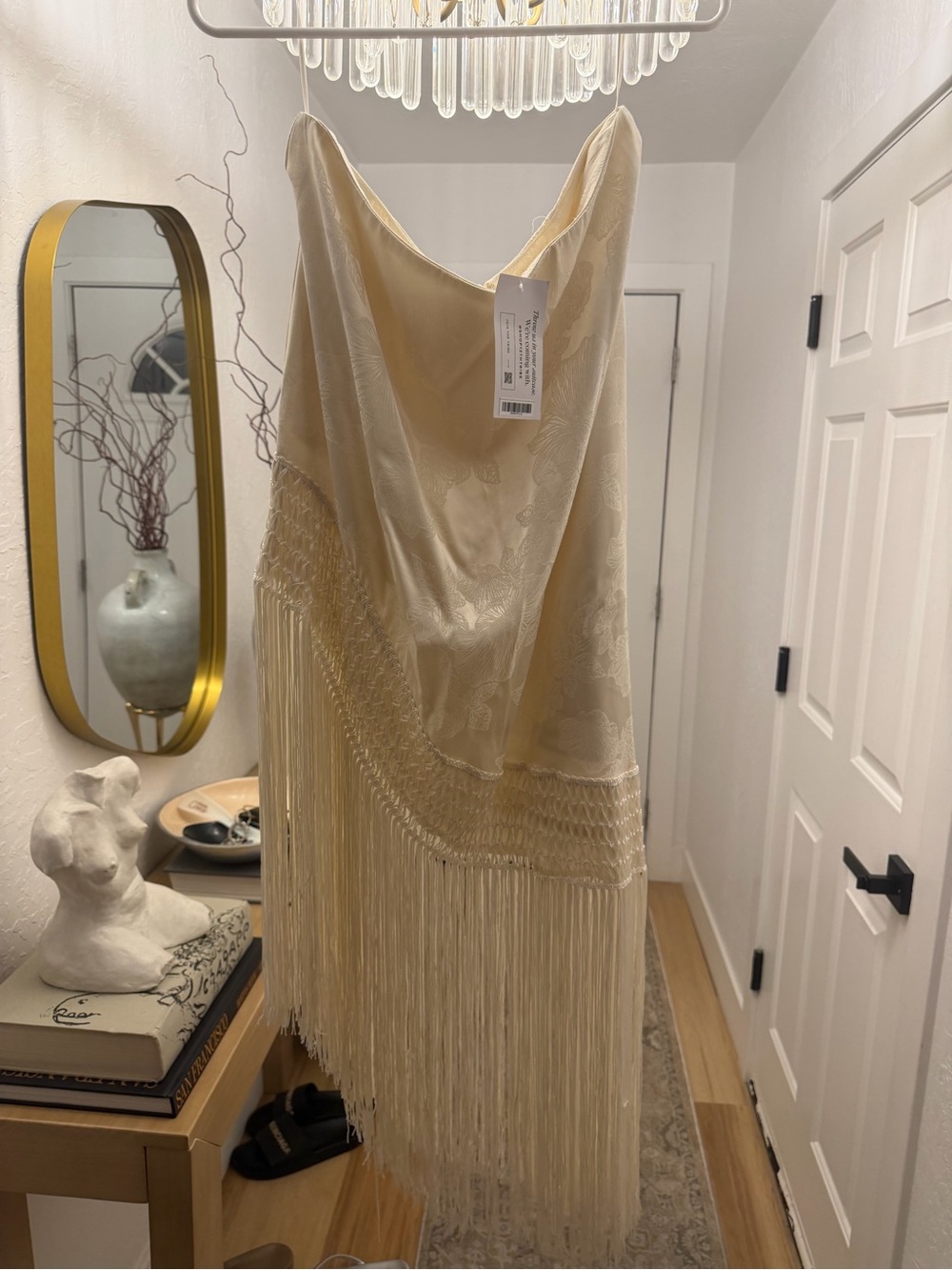 12th Tribe Cream Fringe Midi Skirt